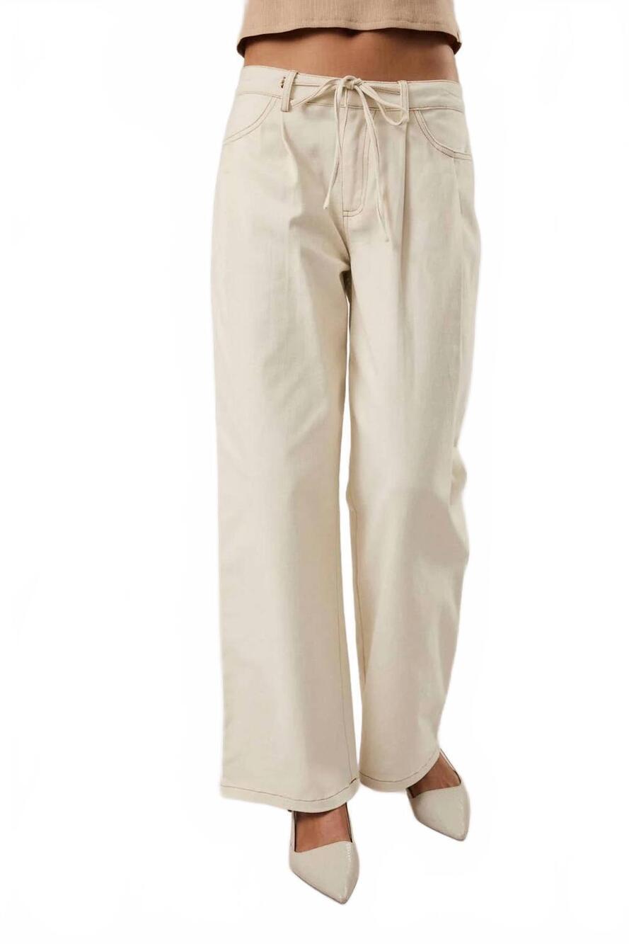 NEW SUNDAY EDITION drawstring waist pleated twill wide leg pants in cream